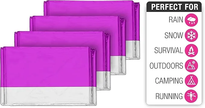 Swiss Safe Emergency Mylar Thermal Blankets   Bonus Space Blanket - Compact & Insulated for Cold Weather - Designed for NASA, Outdoor Camping, Survival, First Aid Car Kit - Pink, 4 Pack
