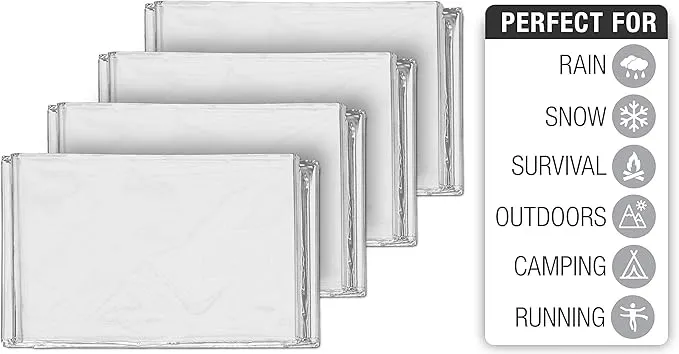 Swiss Safe Emergency Mylar Thermal Blankets   Bonus Space Blanket - Compact & Insulated for Cold Weather - Designed for NASA, Outdoor Camping, Survival, First Aid Car Kit - Silver, 10 Pack