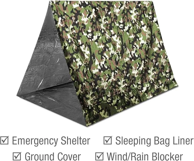Swiss Safe Emergency Mylar Thermal Blankets   Bonus Space Blanket - Compact & Insulated for Cold Weather - Designed for NASA, Outdoor Camping, Survival, First Aid Car Kit - Woodland Camo, 4 Pack