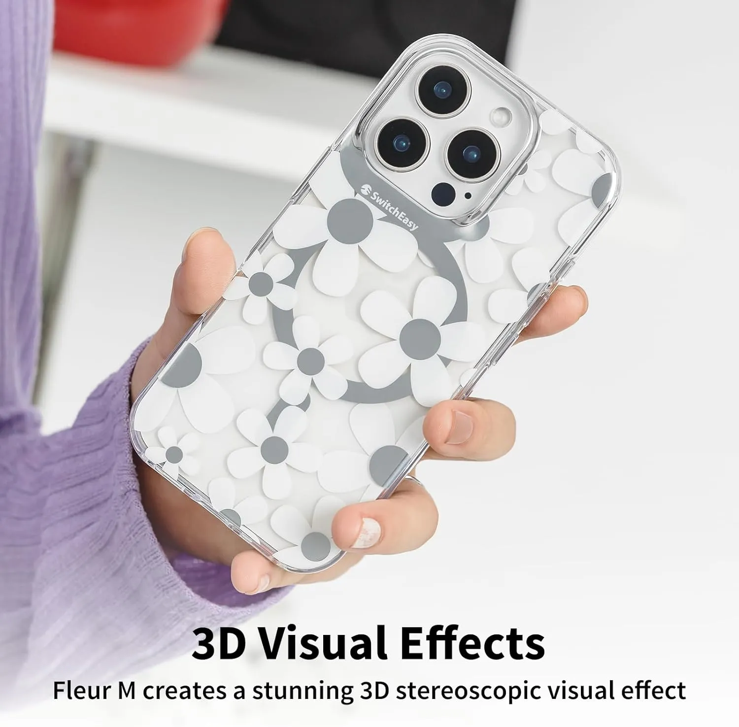 SWITCHEASY Fleur M - Flower Floral Designed Case for iPhone 16 Pro 6.3", 3D Patterned, Compatible with MagSafe, Protective Phone Case for Women - Rose'