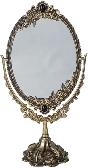Table Mirror with Stand, Desk Mirror, Make Up Mirror, Double Sided Makeup 360 Degree Rotation Angle Adjustable, Retro Style, European-Style Carvings, A Good Choice for Gifts
