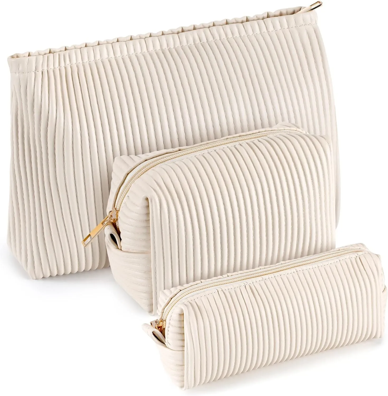 Talltalk 3 Pcs Cosmetic Makeup Bag for Women Portable Travel Toiletry Cosmetic Pouch Cute Bag Accessories Brushes Storage Organizer for Daily Use, 3 Sizes(Pu Leather,Elegant)