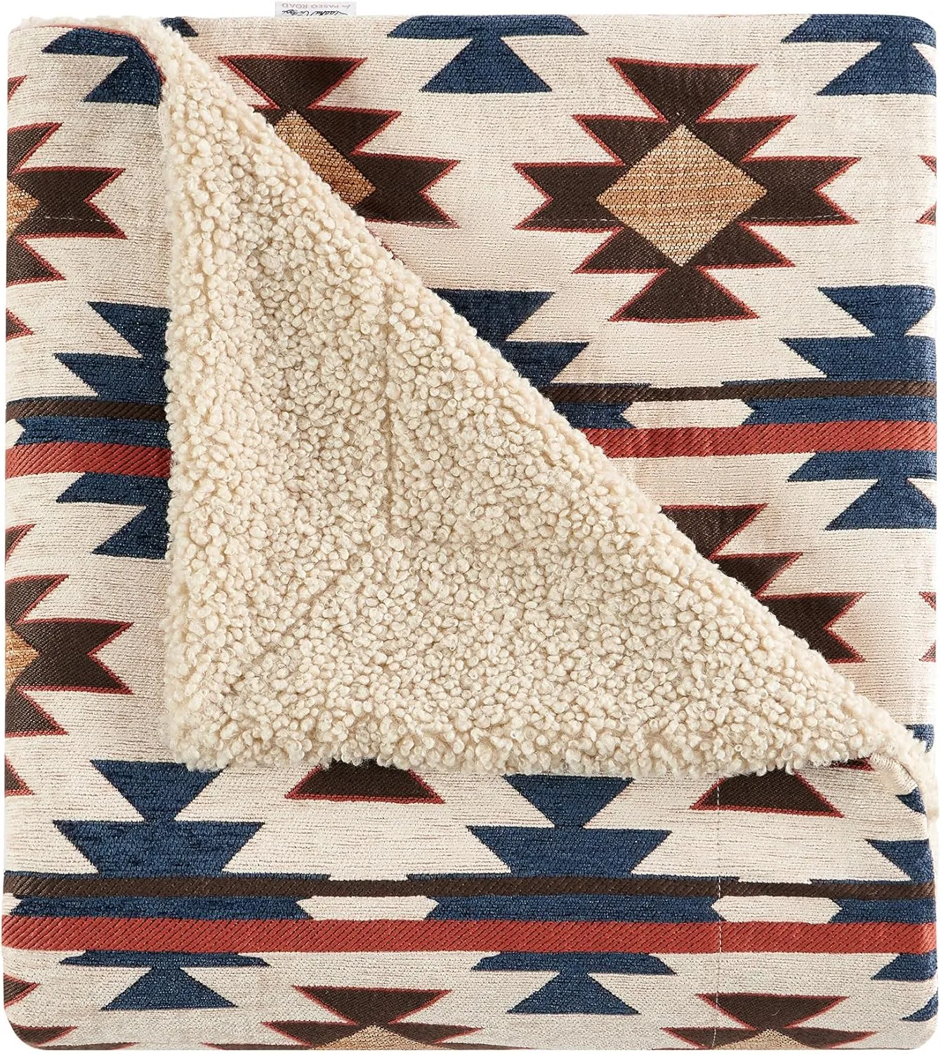 Tasha Polizzi for Paseo Road Mariella Western Throw Blanket, 50x60 inch, Chenille Teddy-Backed Throw, Soft Boucle Reverse Side, Red Blue Aztec Geometric Print, Cozy Southwestern Blanket for Bed, Sofa