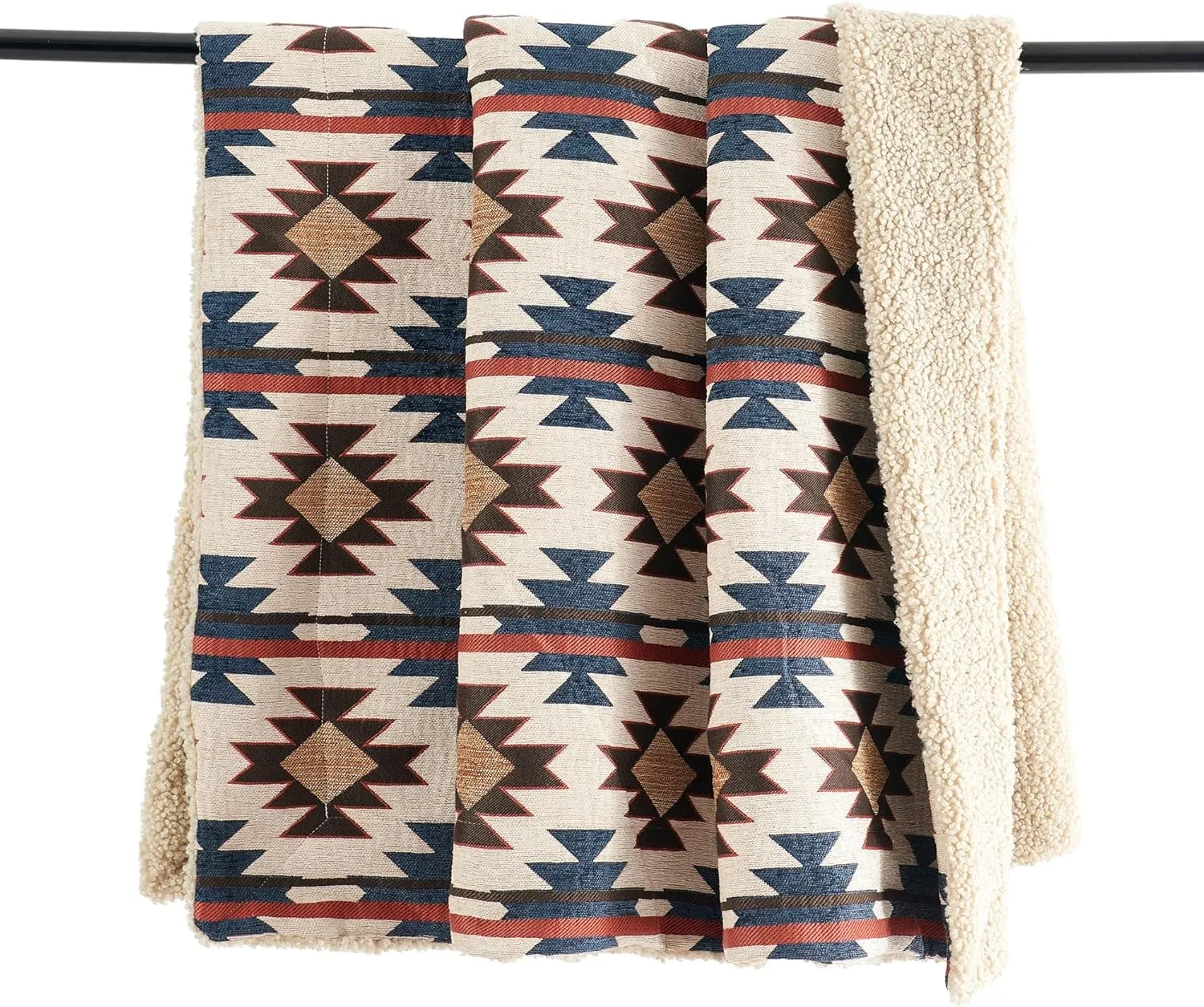 Tasha Polizzi for Paseo Road Mariella Western Throw Blanket, 50x60 inch, Chenille Teddy-Backed Throw, Soft Boucle Reverse Side, Red Blue Aztec Geometric Print, Cozy Southwestern Blanket for Bed, Sofa