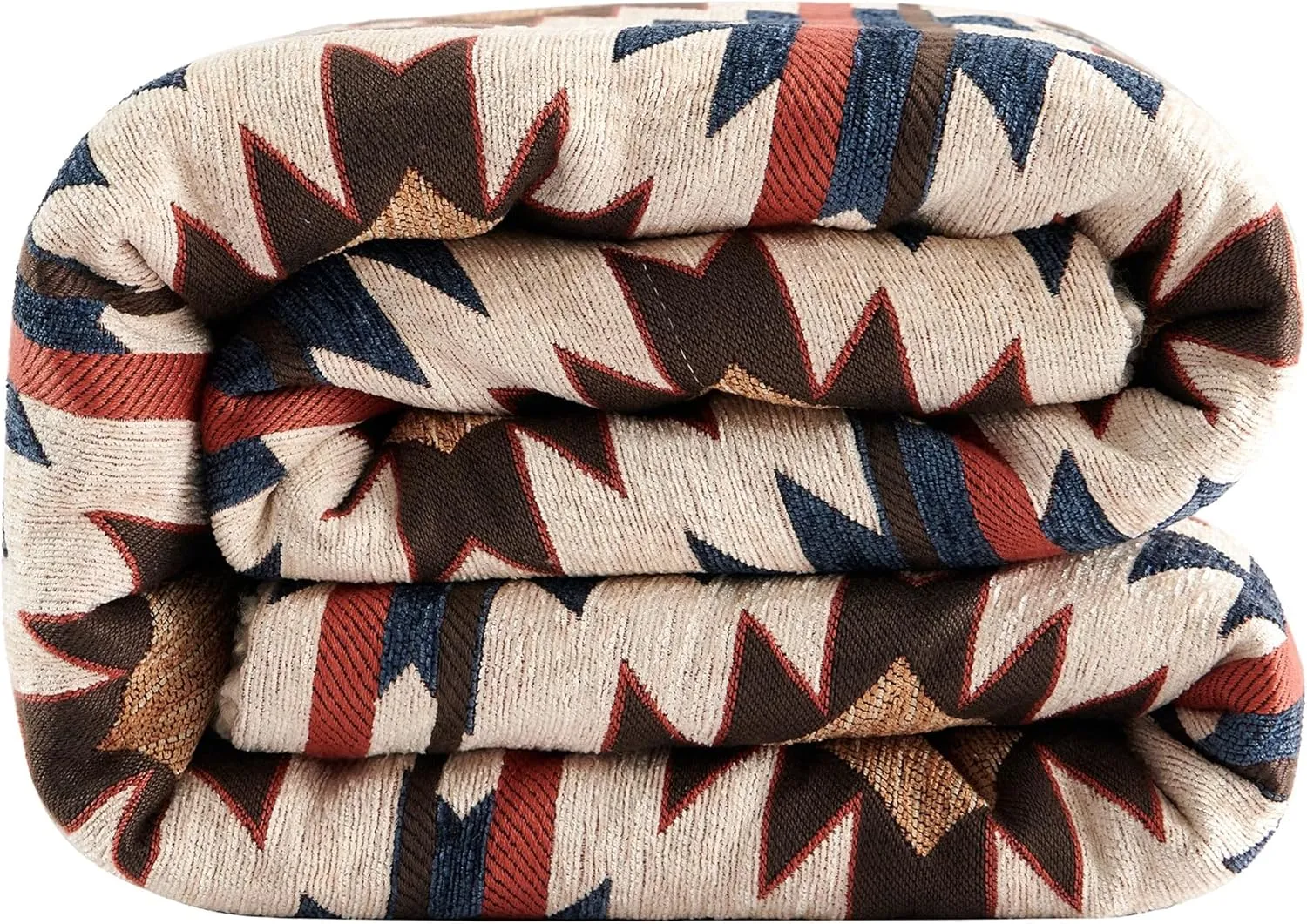 Tasha Polizzi for Paseo Road Mariella Western Throw Blanket, 50x60 inch, Chenille Teddy-Backed Throw, Soft Boucle Reverse Side, Red Blue Aztec Geometric Print, Cozy Southwestern Blanket for Bed, Sofa