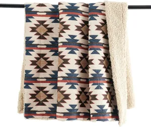 Tasha Polizzi for Paseo Road Mariella Western Throw Blanket, 50x60 inch, Chenille Teddy-Backed Throw, Soft Boucle Reverse Side, Red Blue Aztec Geometric Print, Cozy Southwestern Blanket for Bed, Sofa