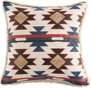 Tasha Polizzi for Paseo Road Mariella Western Throw Pillow, 18x18 inch, Chenille Red Blue Brown Aztec Teddy-Backed Pillow, Soft Boucle Reverse Side, Southwestern Western Pillow for Bed, Couch, Sofa