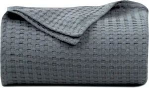 Tex Trend 100% Cotton Blanket Queen Size for Bed - Waffle Weave Fall Blanket, Lightweight and Breathable Soft Woven Blanket for All Seasons, Grey, 90x90 Inches