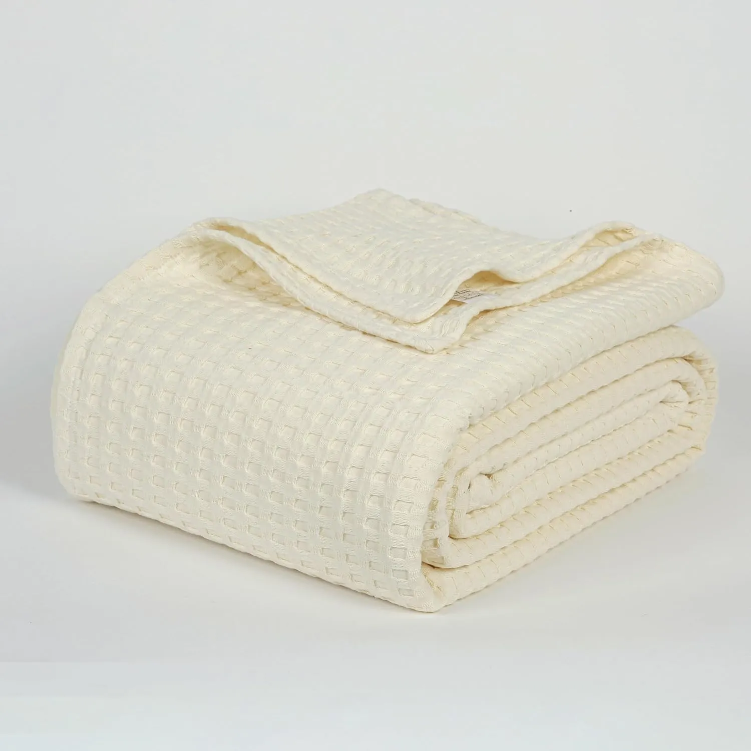Tex Trend 100% Cotton Blanket Queen Size for Bed - Waffle Weave Fall Blanket, Lightweight and Breathable Soft Woven Blanket for All Seasons, Ivory, 90x90 Inches