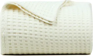 Tex Trend 100% Cotton Blanket Queen Size for Bed - Waffle Weave Fall Blanket, Lightweight and Breathable Soft Woven Blanket for All Seasons, Ivory, 90x90 Inches