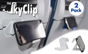 The SkyClip Airplane Cell Phone Back of Seat Inflight Tray Table Clip and Sturdy Phone Stand, Compatible with iPhone, Android, Tablets, and Readers, Travel Must Have (White 2 Pack)