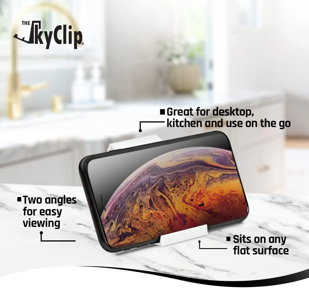 The SkyClip Airplane Cell Phone Back of Seat Inflight Tray Table Clip and Sturdy Phone Stand, Compatible with iPhone, Android, Tablets, and Readers, Travel Must Have (White 2 Pack)