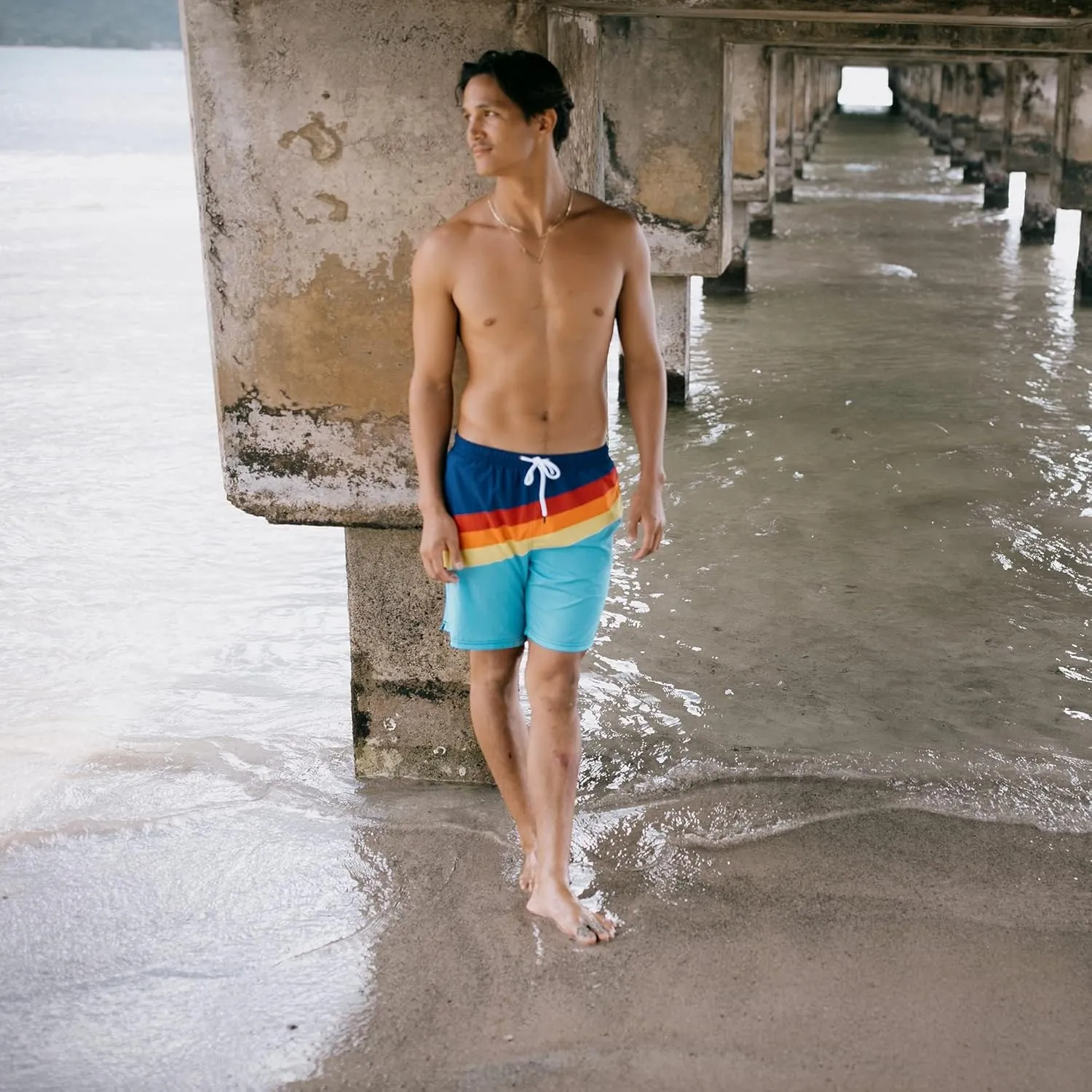 Third Wave Swim Trunks with Compression Liner - Men's Premium 7 Inch Inseam Quick Dry Swim Shorts for Beach and Swimming