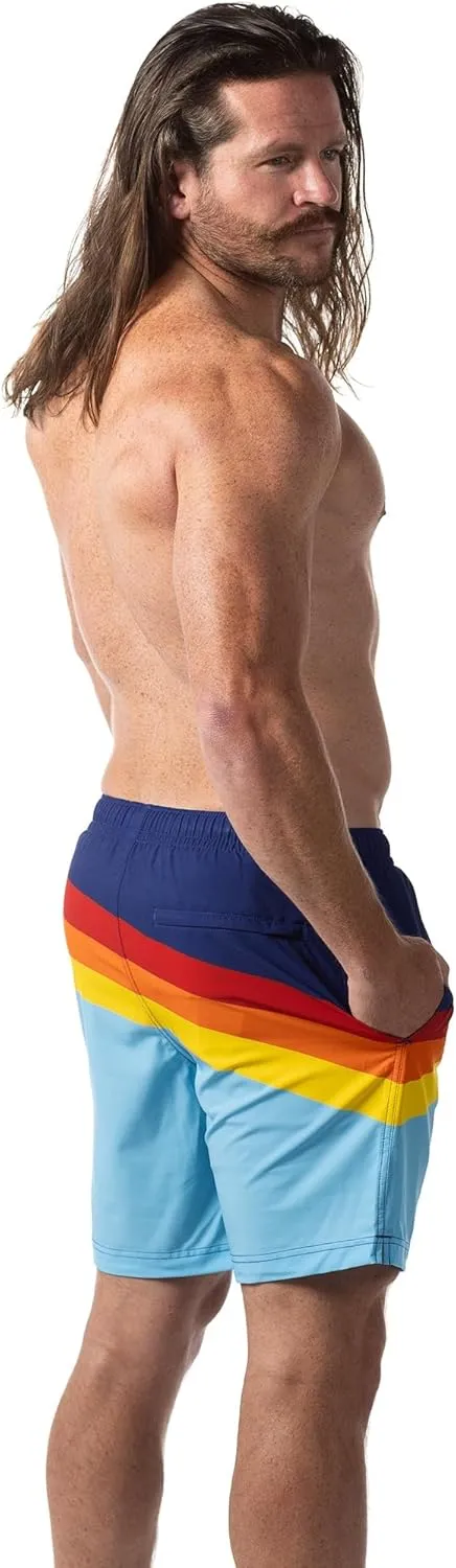 Third Wave Swim Trunks with Compression Liner - Men's Premium 7 Inch Inseam Quick Dry Swim Shorts for Beach and Swimming