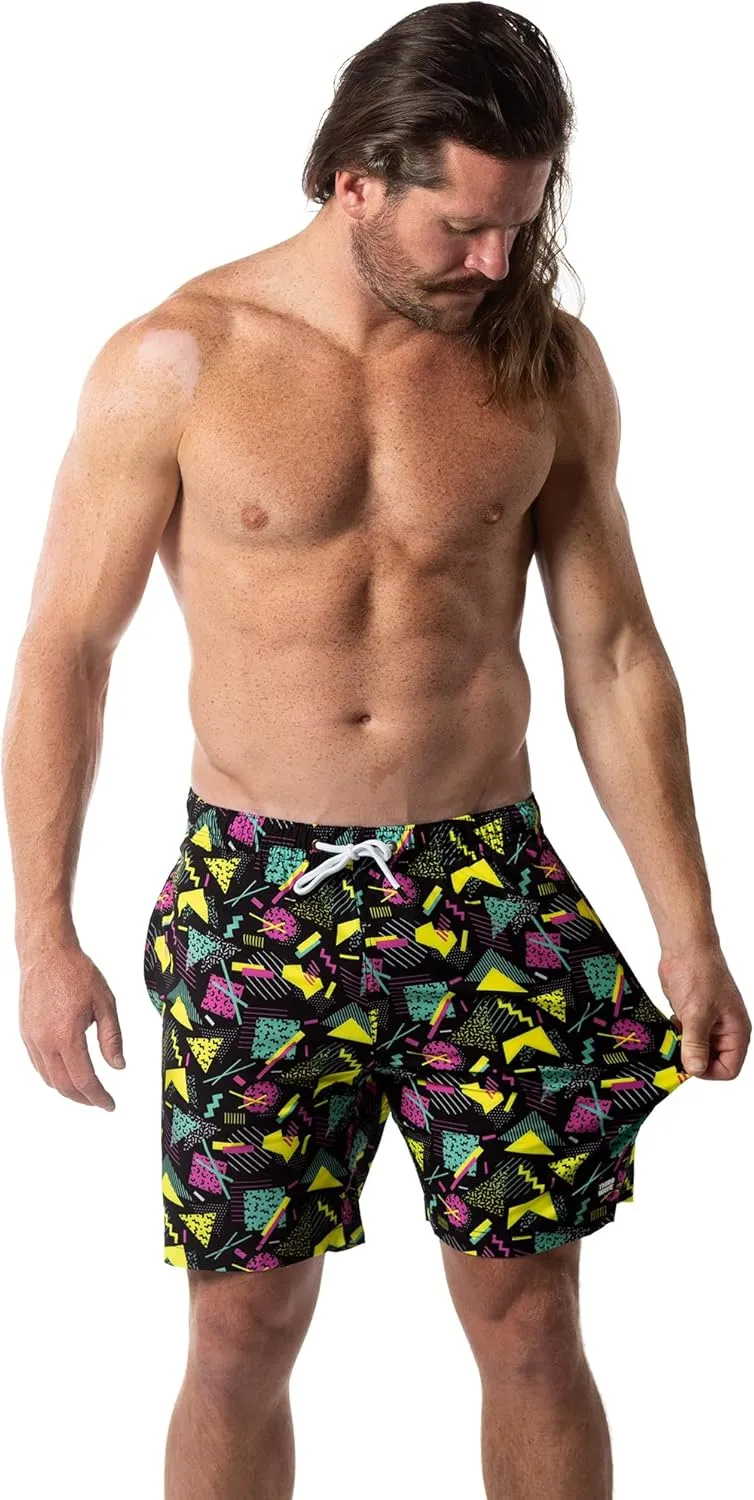 Third Wave Swim Trunks with Compression Liner - Men's Premium 7 Inch Inseam Quick Dry Swim Shorts for Beach and Swimming