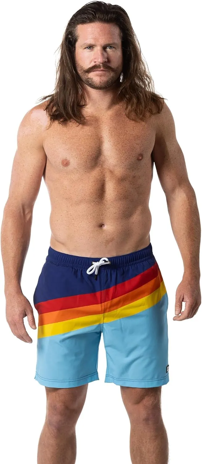 Third Wave Swim Trunks with Compression Liner - Men's Premium 7 Inch Inseam Quick Dry Swim Shorts for Beach and Swimming