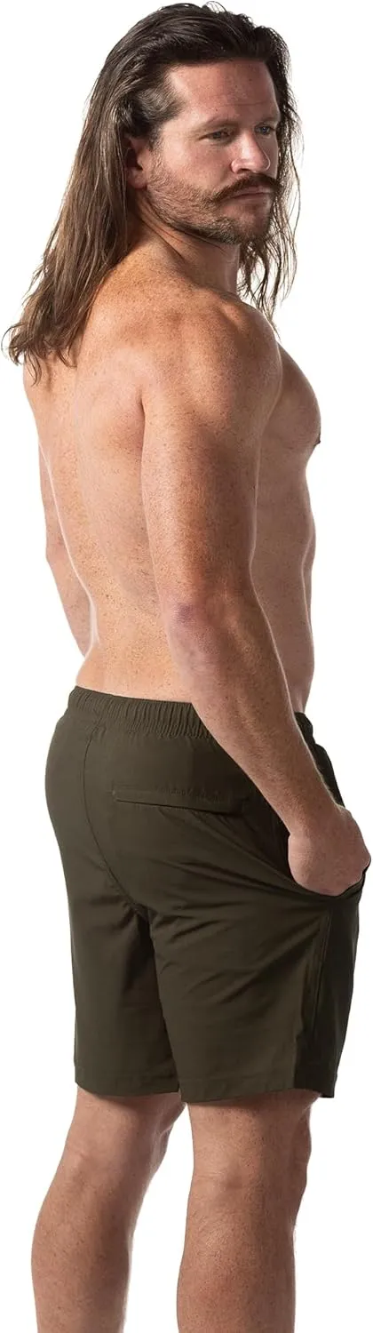 Third Wave Swim Trunks with Compression Liner - Men's Premium 7 Inch Inseam Quick Dry Swim Shorts for Beach and Swimming