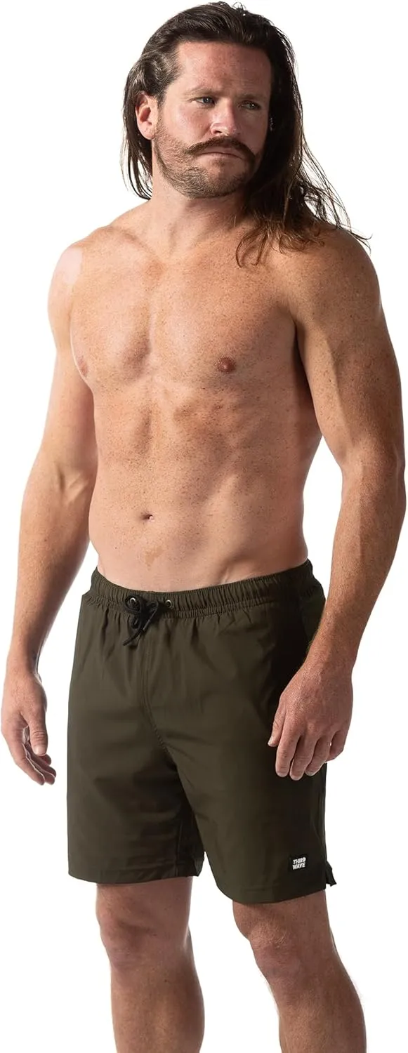 Third Wave Swim Trunks with Compression Liner - Men's Premium 7 Inch Inseam Quick Dry Swim Shorts for Beach and Swimming