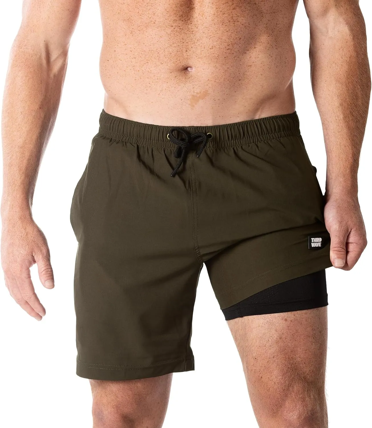 Third Wave Swim Trunks with Compression Liner - Men's Premium 7 Inch Inseam Quick Dry Swim Shorts for Beach and Swimming
