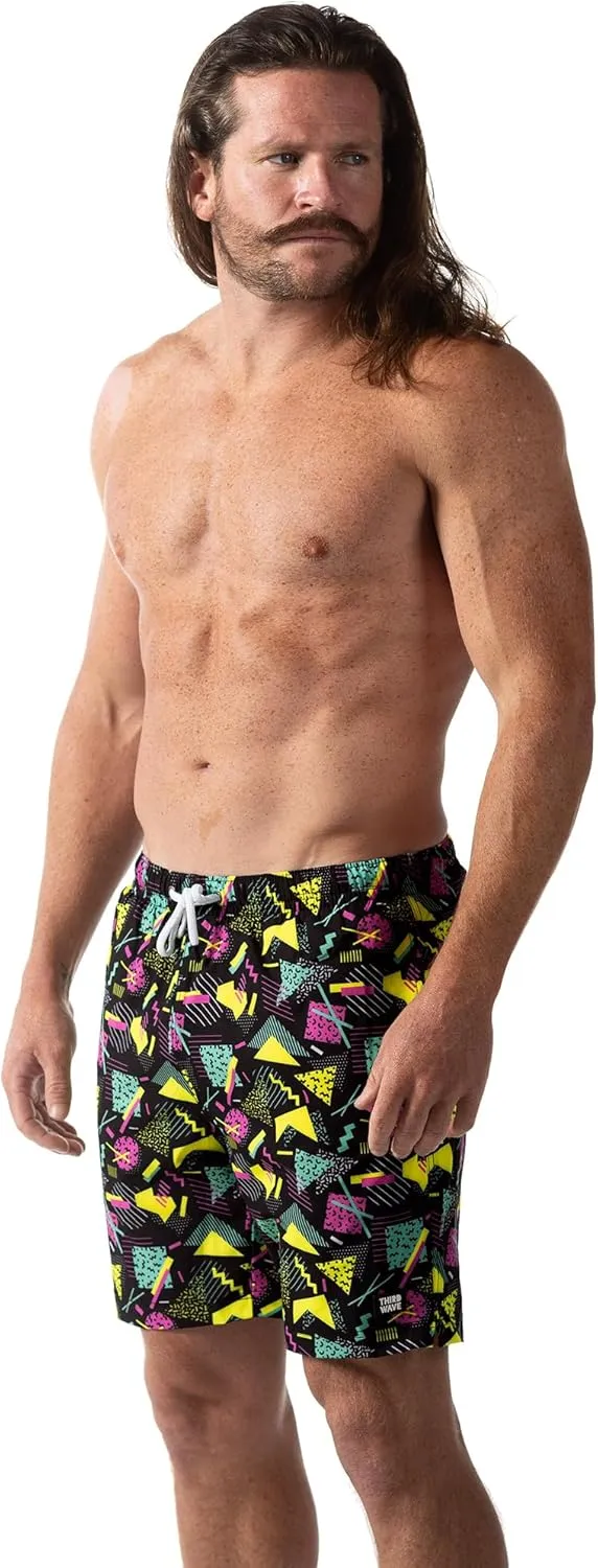 Third Wave Swim Trunks with Compression Liner - Men's Premium 7 Inch Inseam Quick Dry Swim Shorts for Beach and Swimming