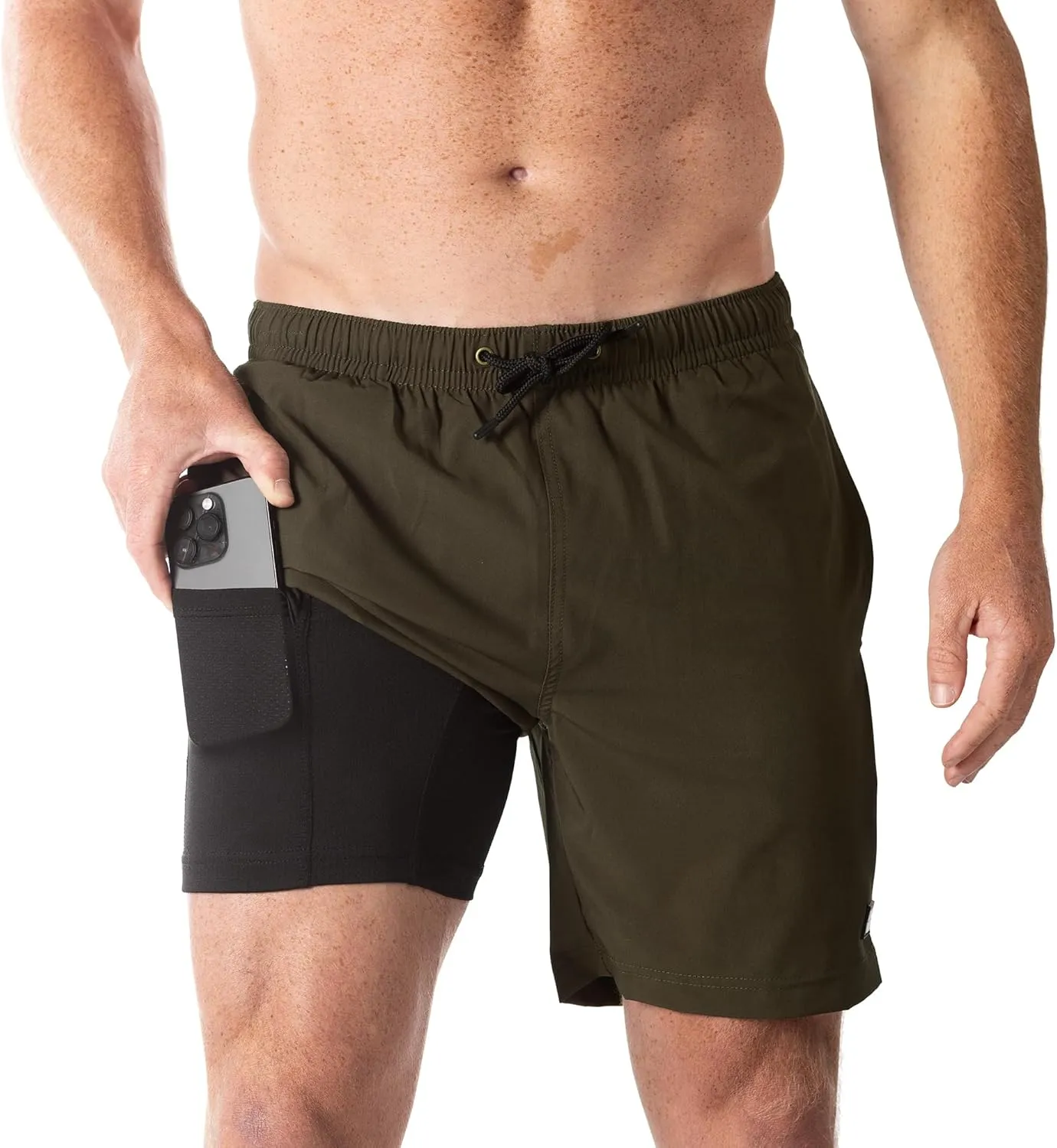 Third Wave Swim Trunks with Compression Liner - Men's Premium 7 Inch Inseam Quick Dry Swim Shorts for Beach and Swimming
