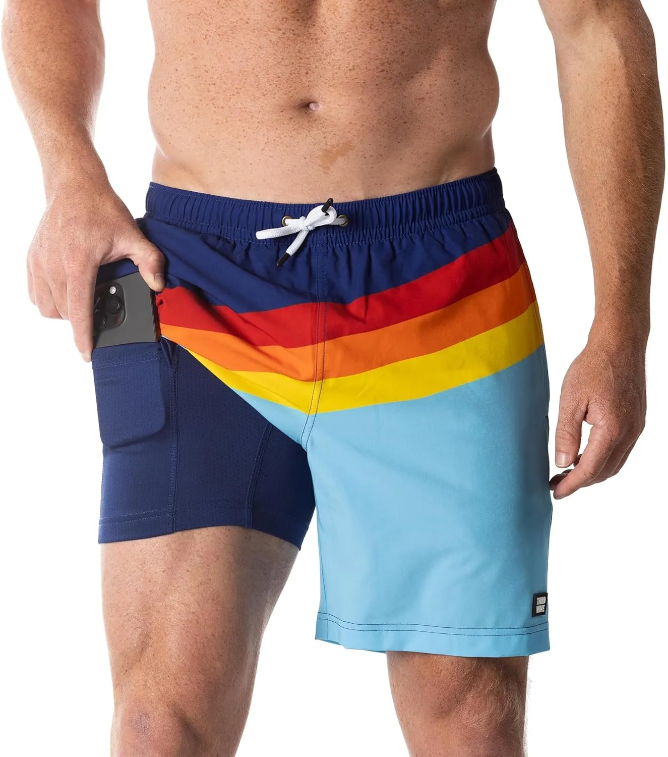 Third Wave Swim Trunks with Compression Liner - Men's Premium 7 Inch Inseam Quick Dry Swim Shorts for Beach and Swimming