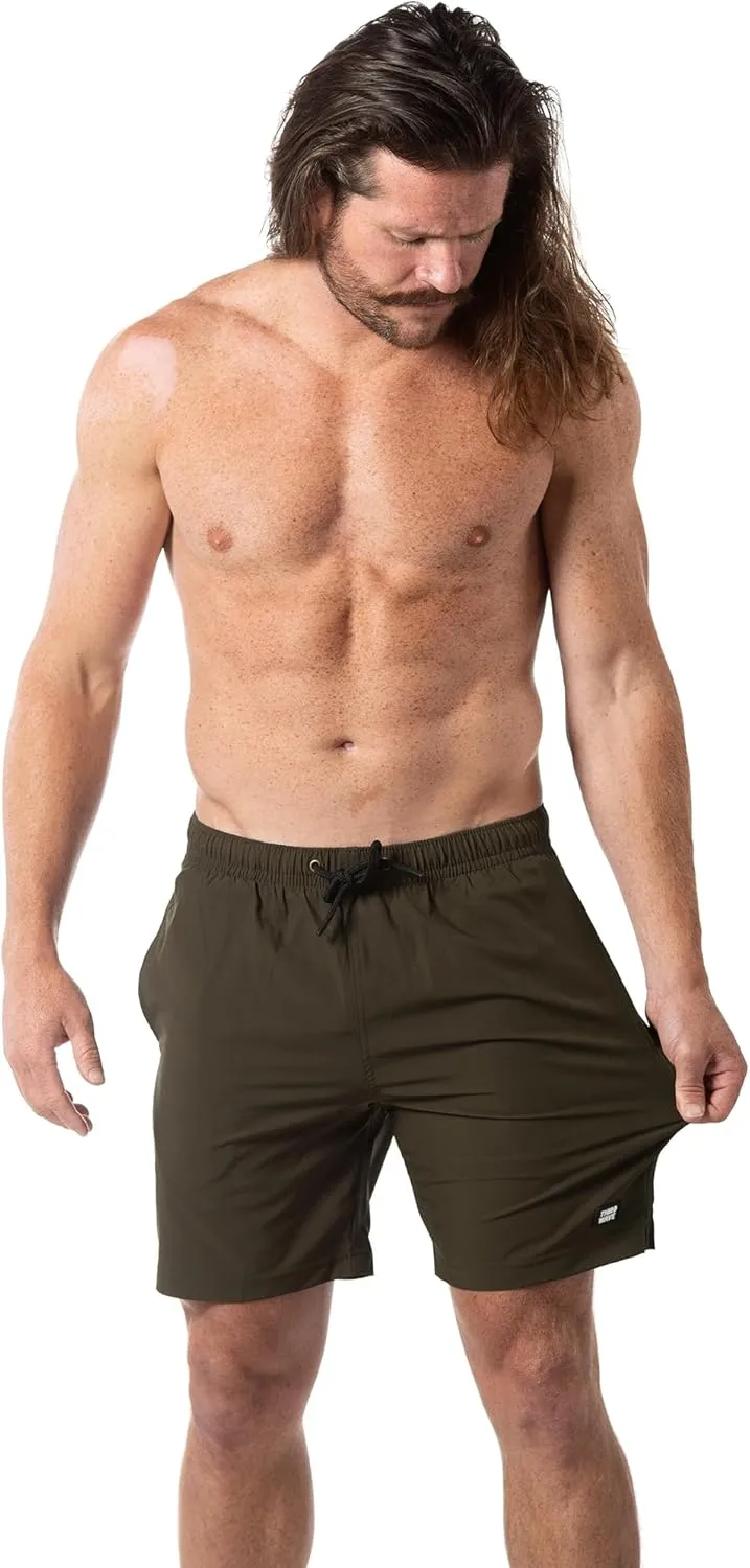 Third Wave Swim Trunks with Compression Liner - Men's Premium 7 Inch Inseam Quick Dry Swim Shorts for Beach and Swimming