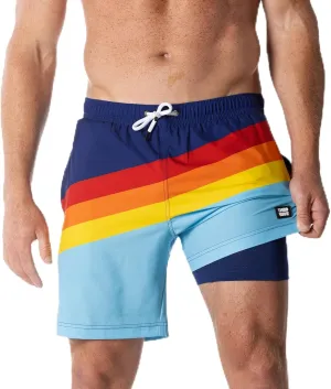 Third Wave Swim Trunks with Compression Liner - Men's Premium 7 Inch Inseam Quick Dry Swim Shorts for Beach and Swimming