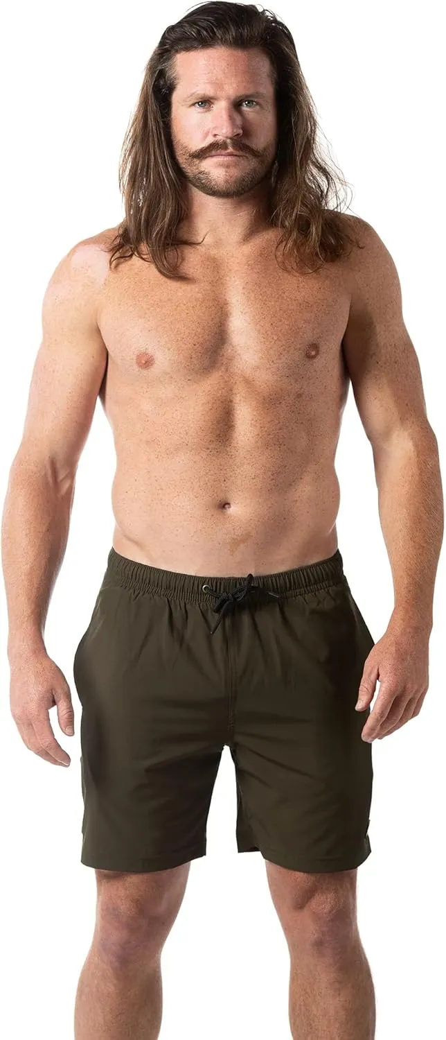 Third Wave Swim Trunks with Compression Liner - Men's Premium 7 Inch Inseam Quick Dry Swim Shorts for Beach and Swimming