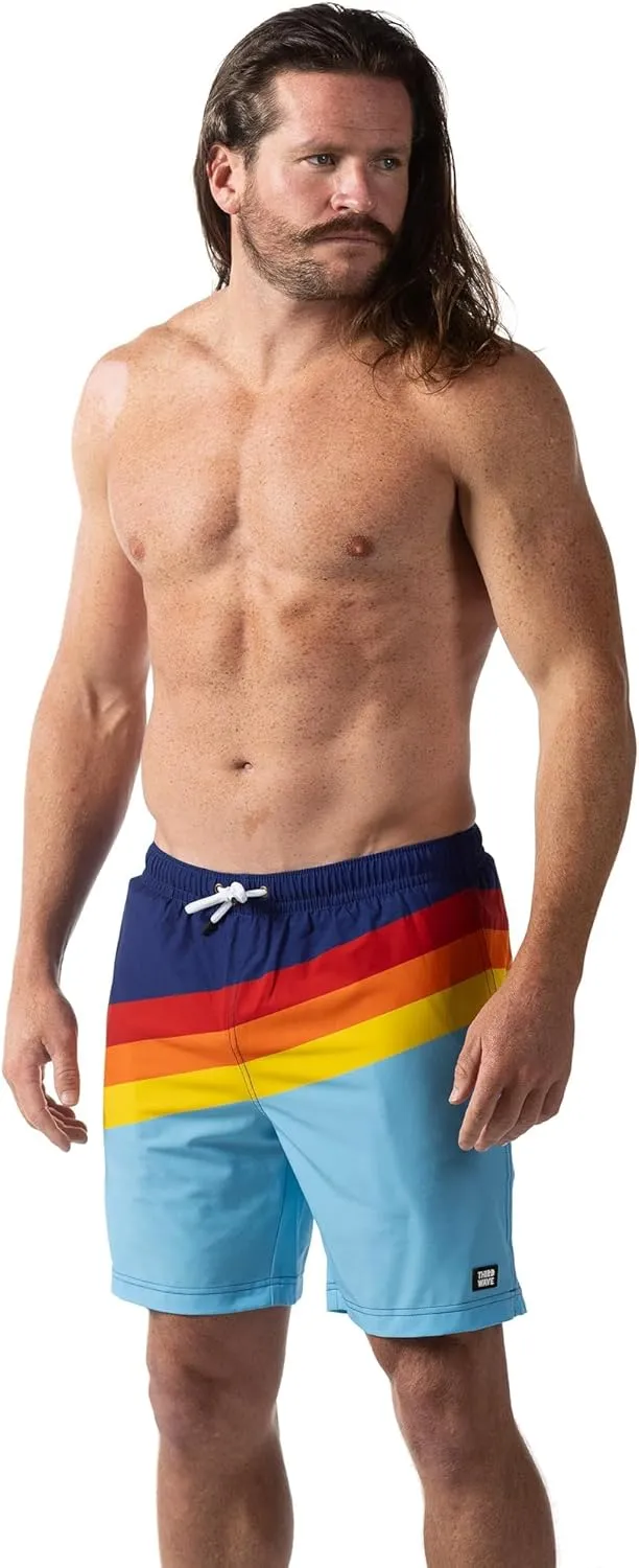 Third Wave Swim Trunks with Compression Liner - Men's Premium 7 Inch Inseam Quick Dry Swim Shorts for Beach and Swimming