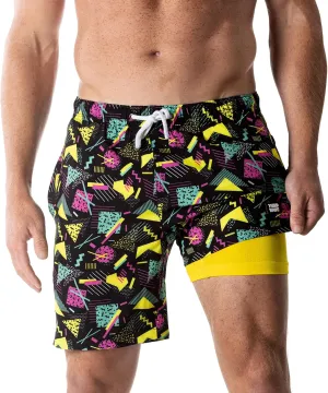 Third Wave Swim Trunks with Compression Liner - Men's Premium 7 Inch Inseam Quick Dry Swim Shorts for Beach and Swimming