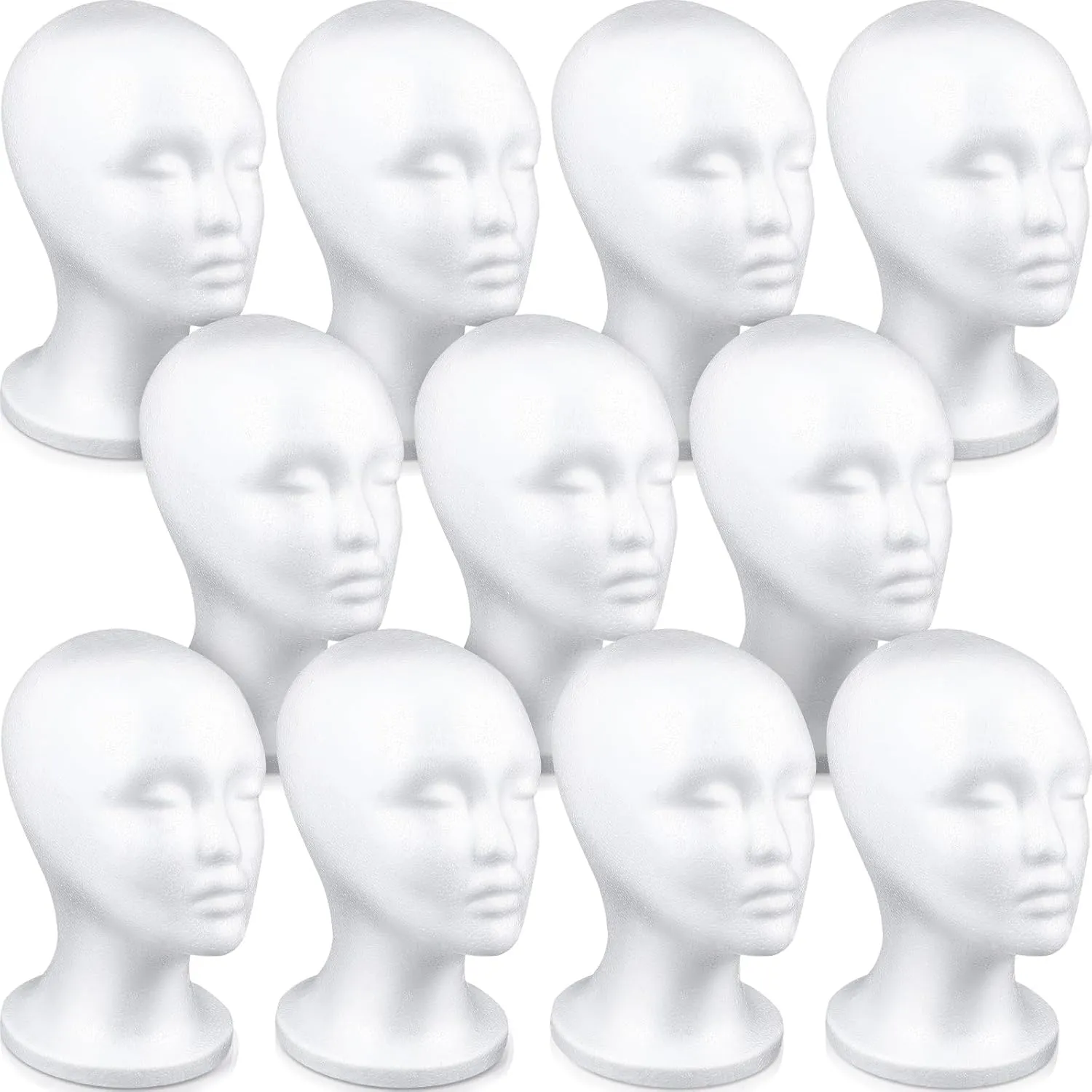 Thyle 10 Pcs Foam Wig Head Bulk Wig Display Mannequin Head Stand Model Foam for Style, Masks, Hats, Wigs, Salon and Travel, Halloween Decoration (Female)