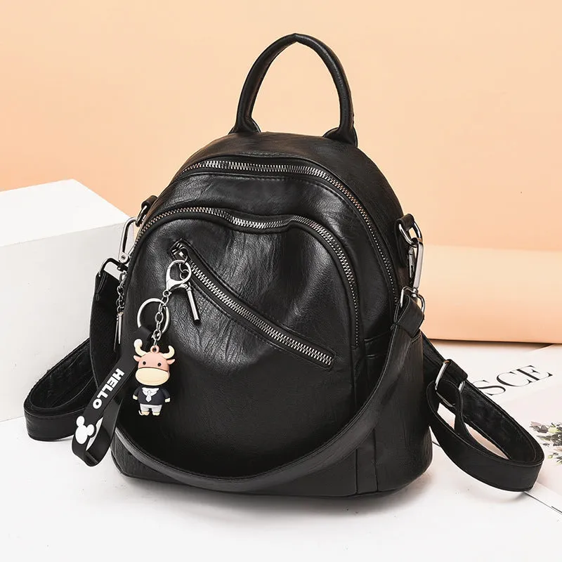 Tide Korean Soft Leather Simple Large Backpacks