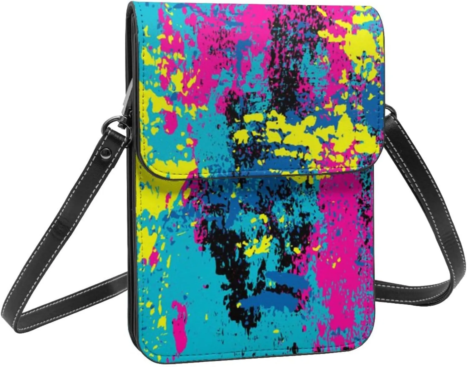 Tie Dye Colorful heart Leather Crossbody Cell Phone Purse Small Wallet Bags Adjustable Phone Bag for Women