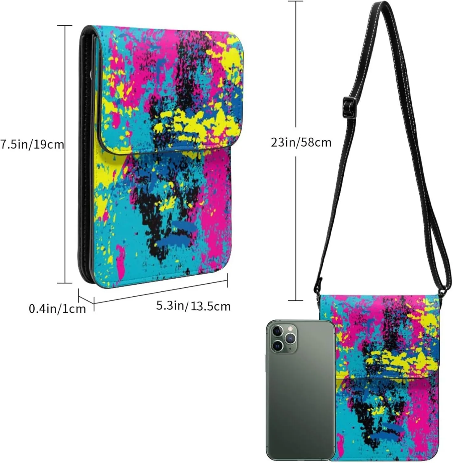 Tie Dye Colorful heart Leather Crossbody Cell Phone Purse Small Wallet Bags Adjustable Phone Bag for Women