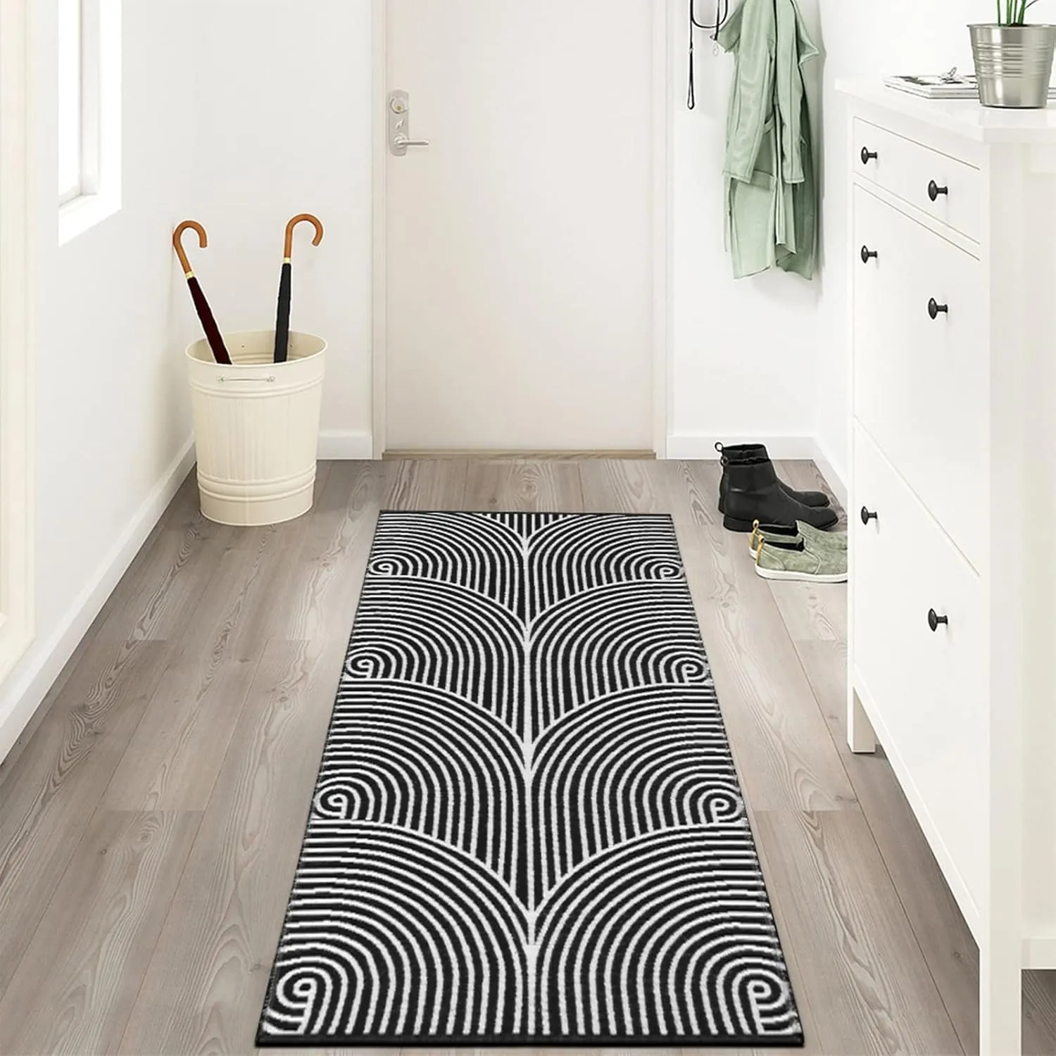 Tiffasea Black and White Kitchen Rug 2'x4', Machine Washable Indoor Outdoor Rugs Cotton Hand-Woven Modern Area Rug Front Door Rug for Living Room/Entryway/Laundry/Bathroom/Bedroom