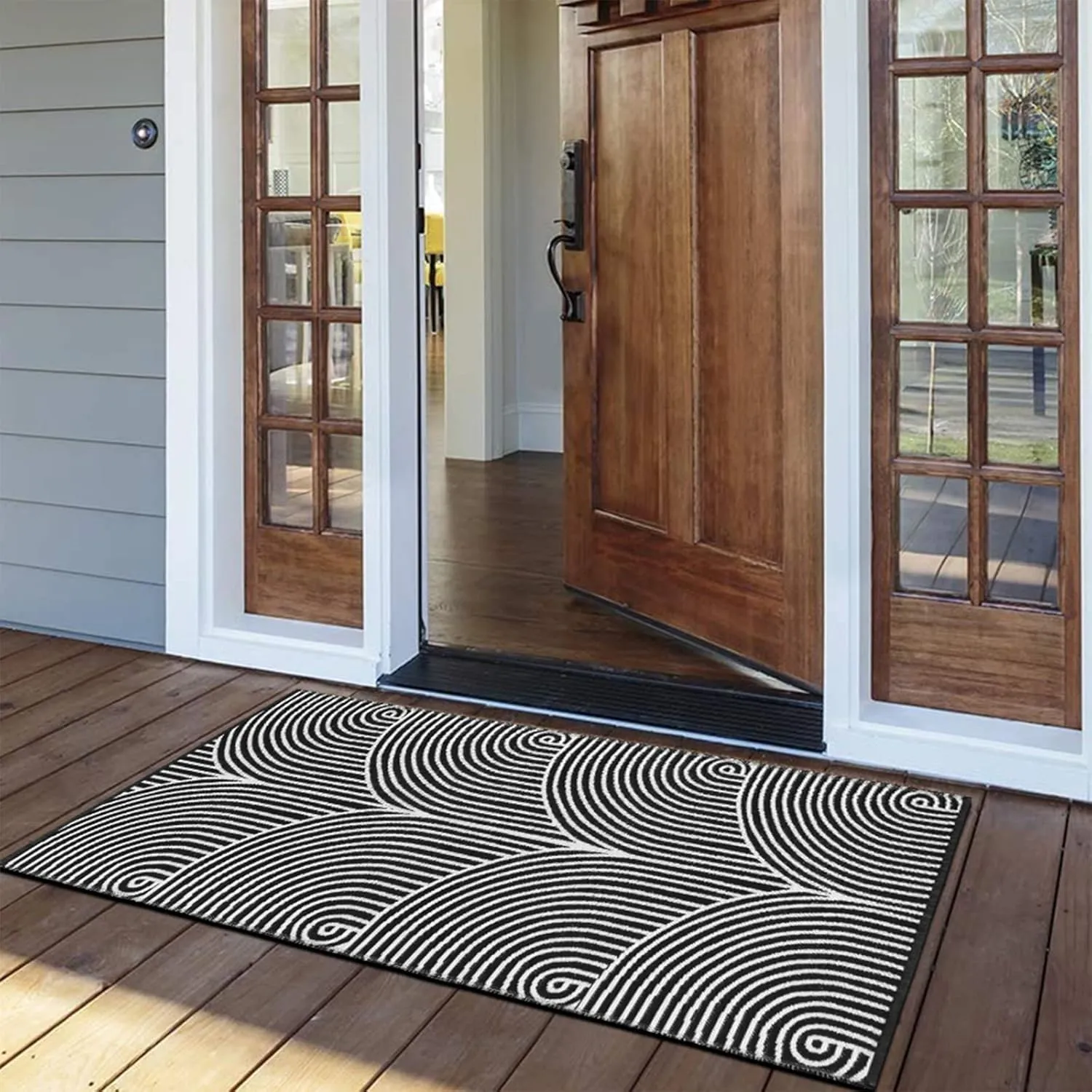 Tiffasea Black and White Kitchen Rug 2'x4', Machine Washable Indoor Outdoor Rugs Cotton Hand-Woven Modern Area Rug Front Door Rug for Living Room/Entryway/Laundry/Bathroom/Bedroom
