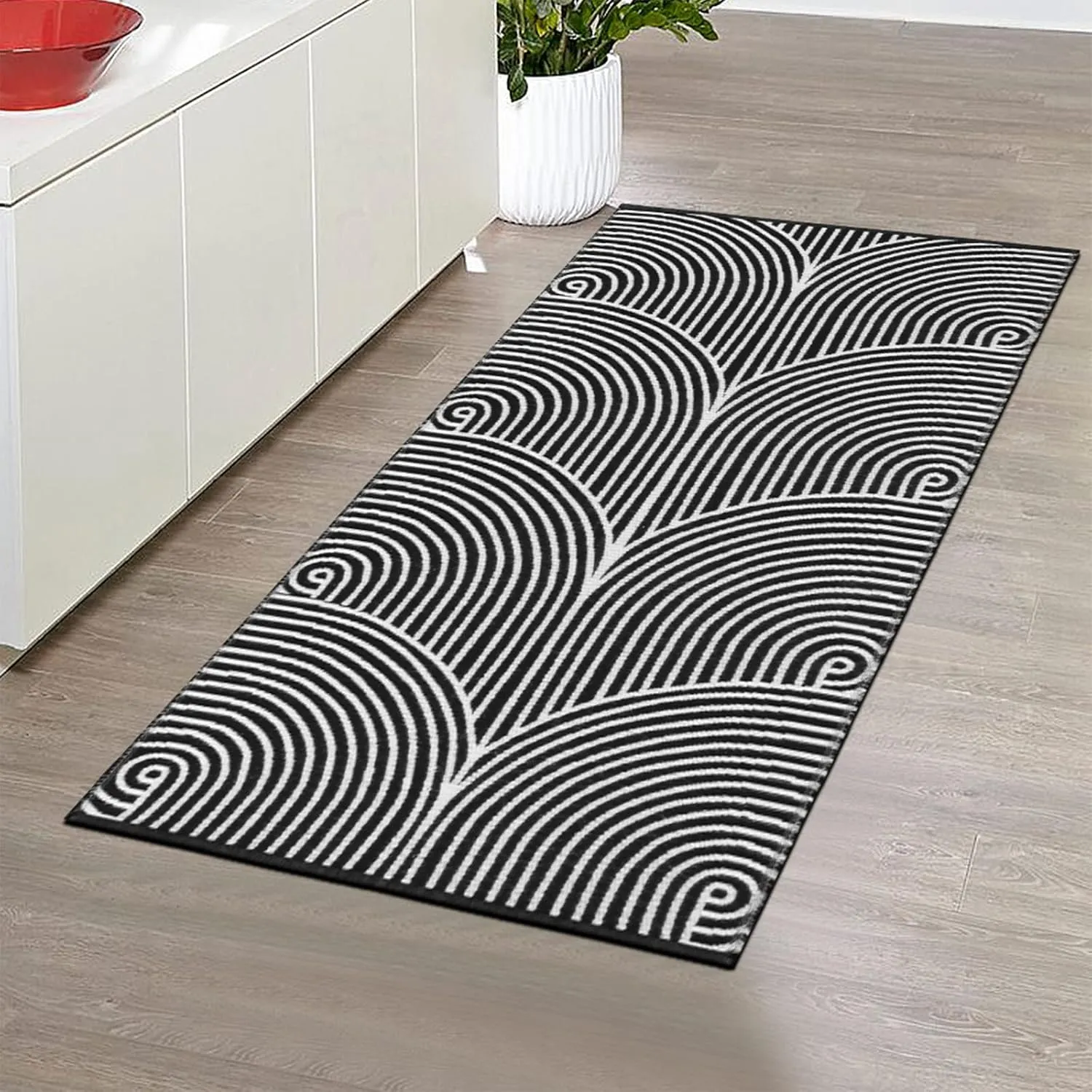 Tiffasea Black and White Kitchen Rug 2'x4', Machine Washable Indoor Outdoor Rugs Cotton Hand-Woven Modern Area Rug Front Door Rug for Living Room/Entryway/Laundry/Bathroom/Bedroom