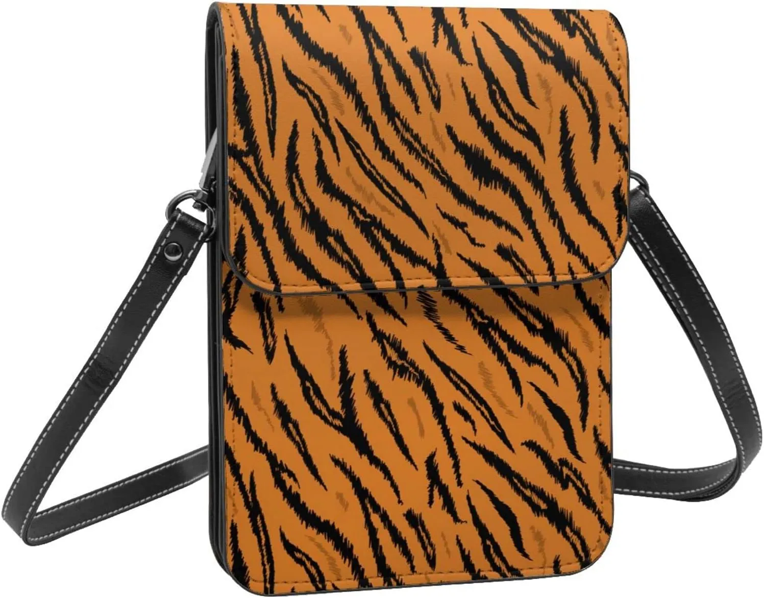 Tiger Stripes Leather Crossbody Cell Phone Purse Small Wallet Bags Adjustable Phone Bag for Women