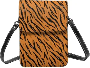 Tiger Stripes Leather Crossbody Cell Phone Purse Small Wallet Bags Adjustable Phone Bag for Women