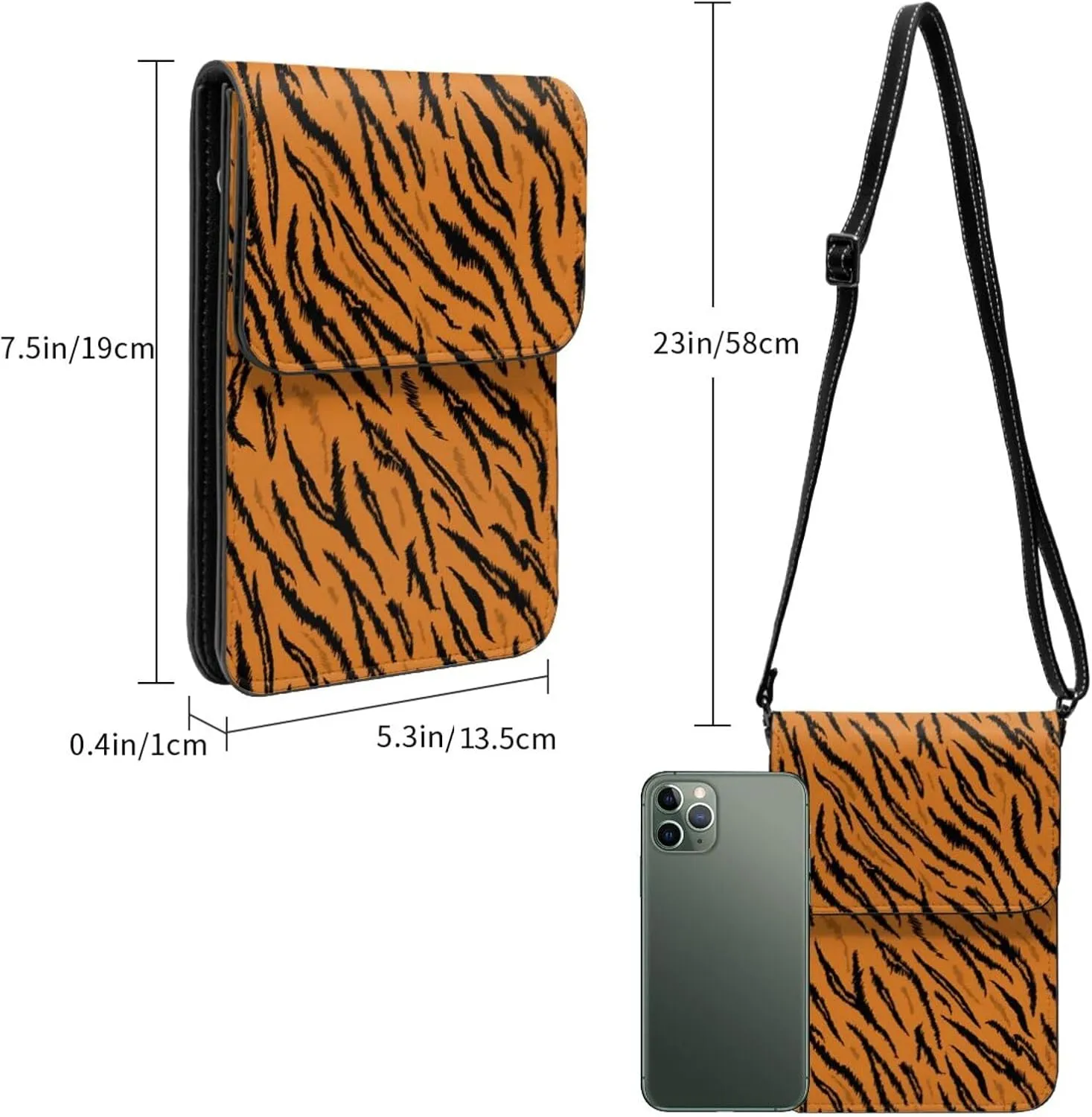 Tiger Stripes Leather Crossbody Cell Phone Purse Small Wallet Bags Adjustable Phone Bag for Women