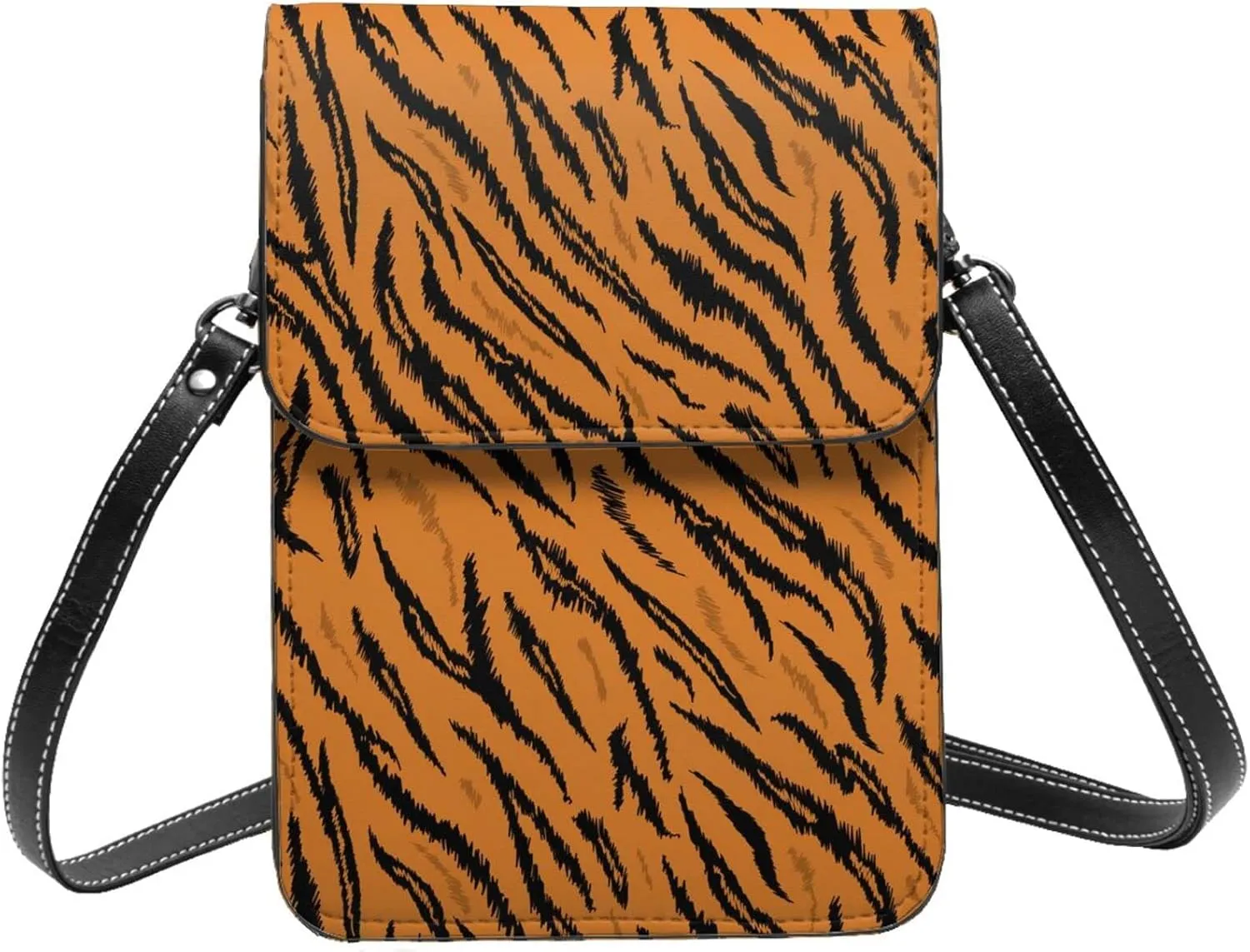 Tiger Stripes Leather Crossbody Cell Phone Purse Small Wallet Bags Adjustable Phone Bag for Women