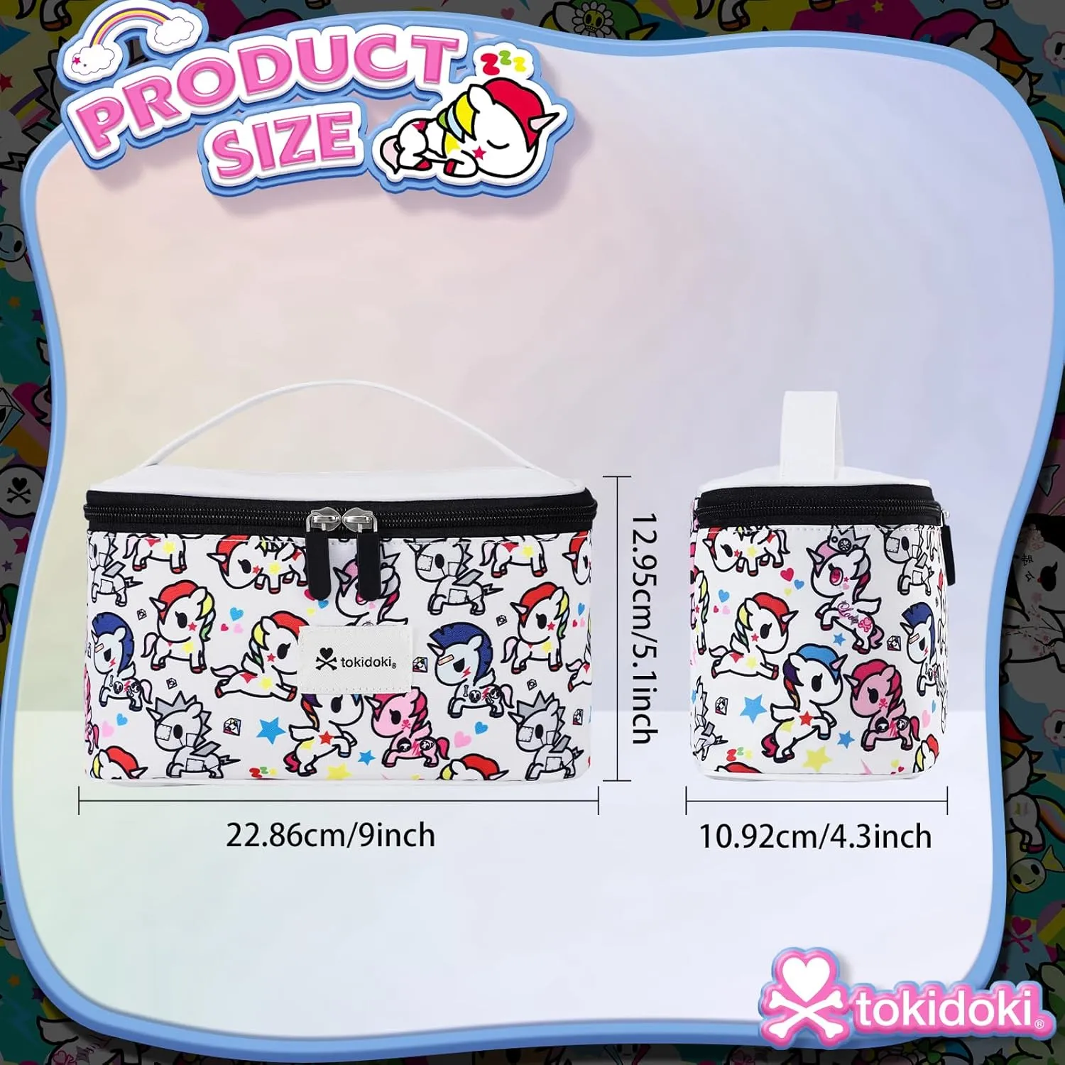 Tokidoki Official Licensed Travel Makeup Bags Toiletry Bags for Women Cosmetic Organizer Bag Large Capacity Travel Makeup Case Organizer (white)