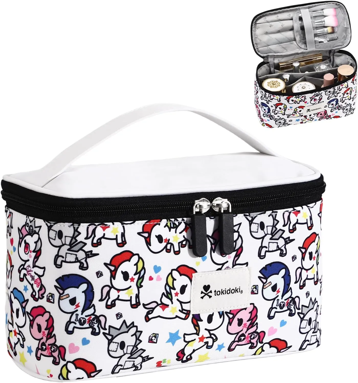 Tokidoki Official Licensed Travel Makeup Bags Toiletry Bags for Women Cosmetic Organizer Bag Large Capacity Travel Makeup Case Organizer (white)