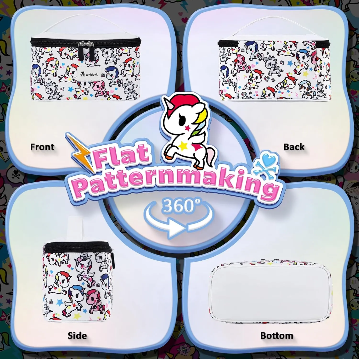 Tokidoki Official Licensed Travel Makeup Bags Toiletry Bags for Women Cosmetic Organizer Bag Large Capacity Travel Makeup Case Organizer (white)
