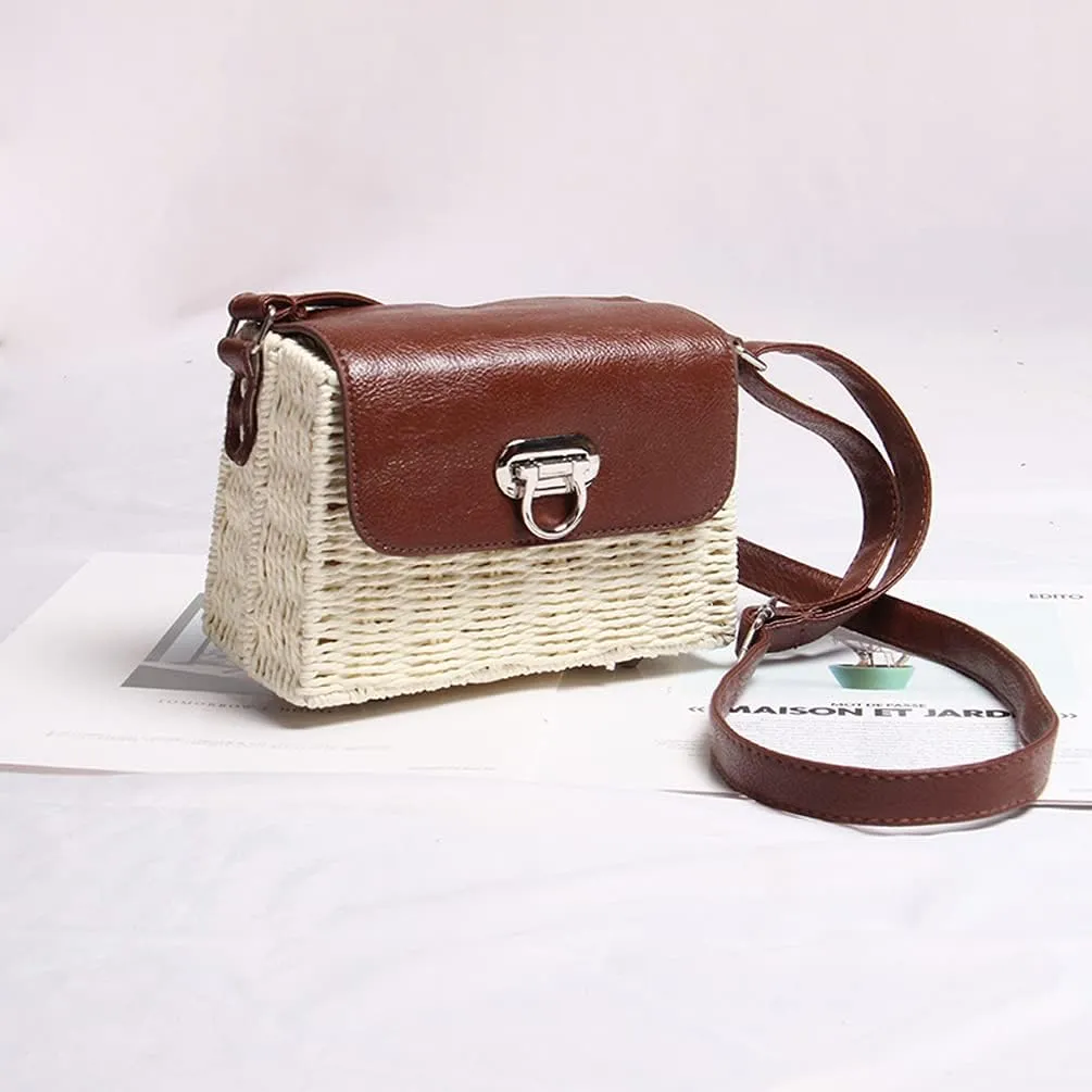 TONWHAR Womens Handmade Woven Shoulder Bag, Chic Straw Crossbody Bag/Purse for Beach Summer Holiday