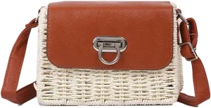 TONWHAR Womens Handmade Woven Shoulder Bag, Chic Straw Crossbody Bag/Purse for Beach Summer Holiday