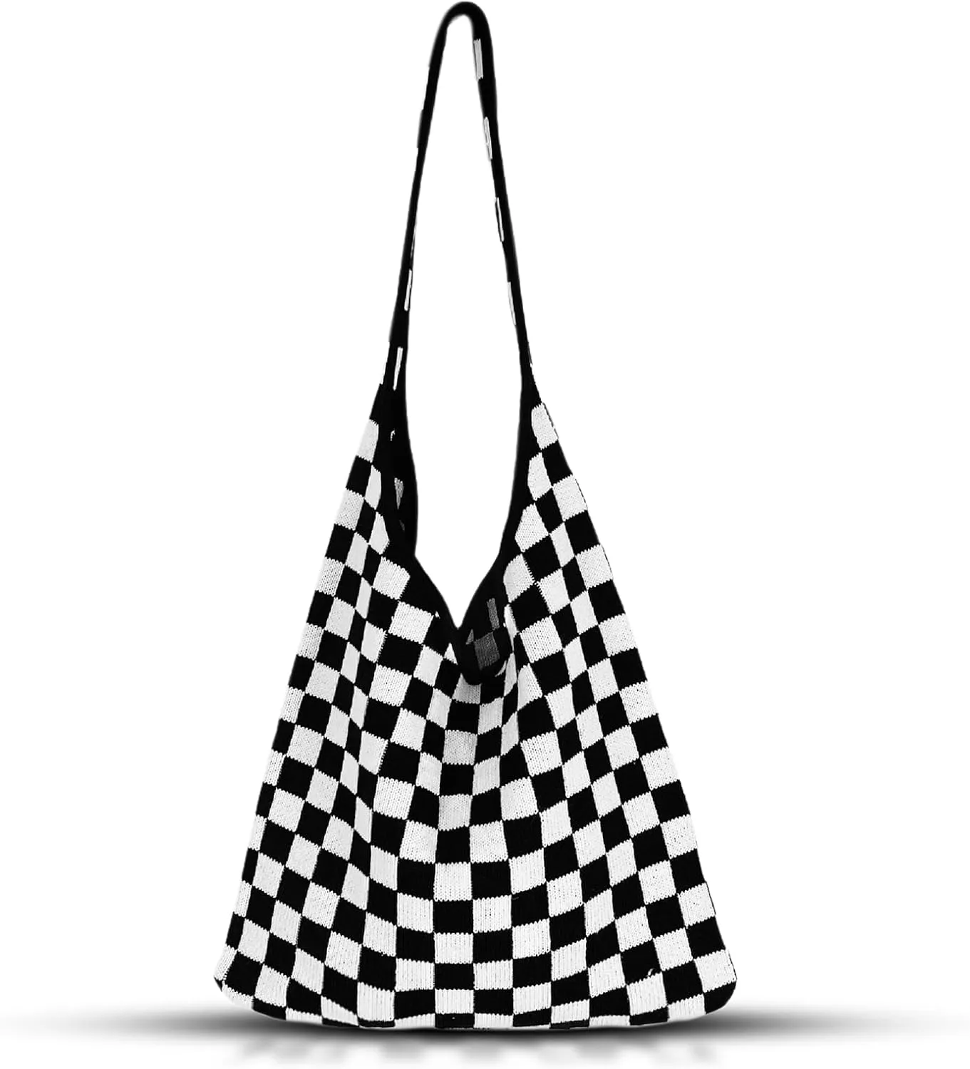 Tote Bag for Women, Knitting Shoulder Bag, Soft Checkerboard Handbags, Large Capacity Travel Bag for Vacation, Daily Matching