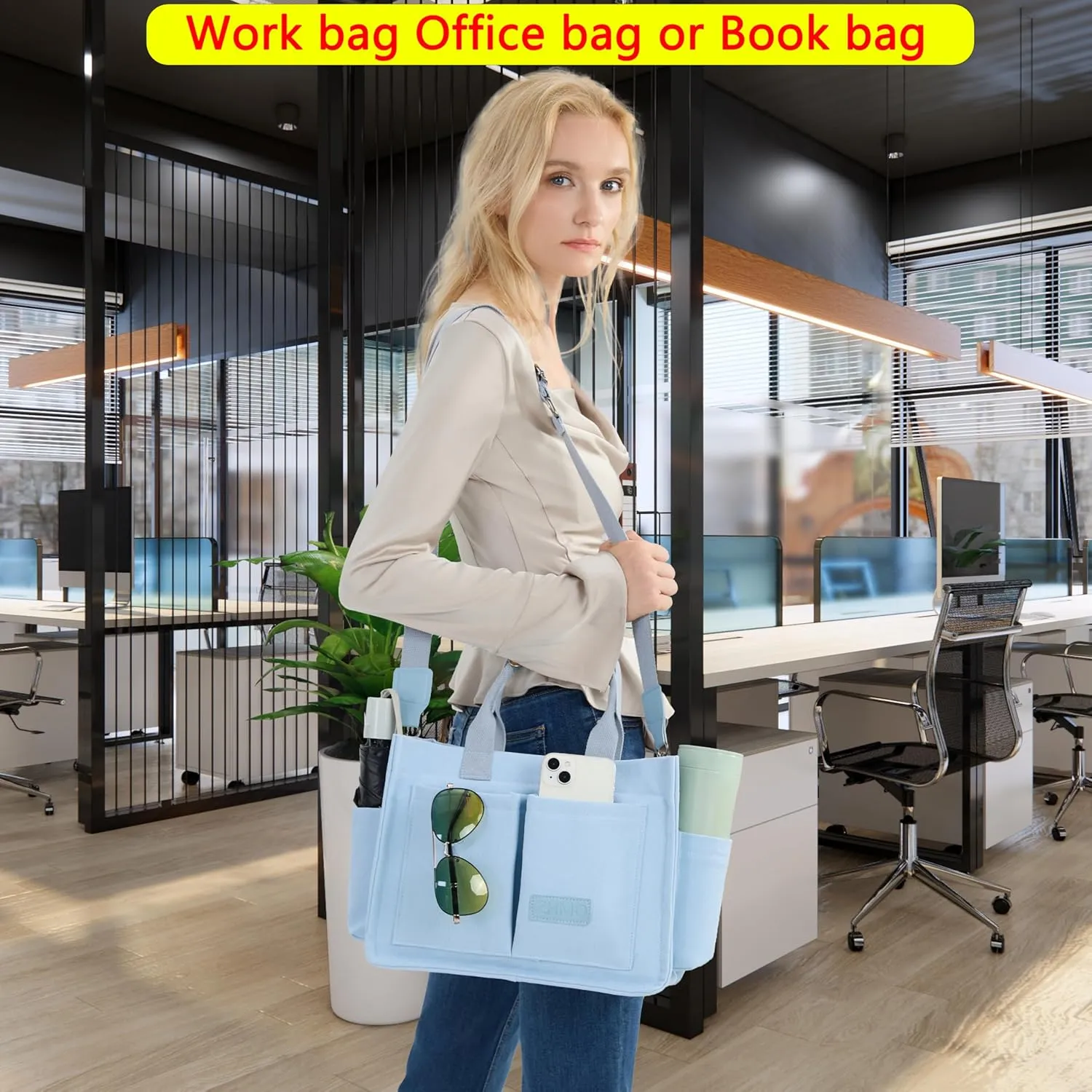 Tote Bag for Women With Compartments,Large Canvas Tote Women's Purse Crossbody Bags Work Laptop Book Bag Satchels Handbags