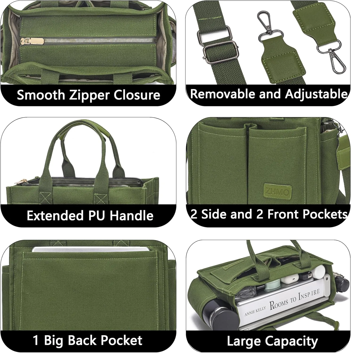 Tote Bag for Women With Compartments,Large Canvas Tote Women's Purse Crossbody Bags Work Laptop Book Bag Satchels Handbags